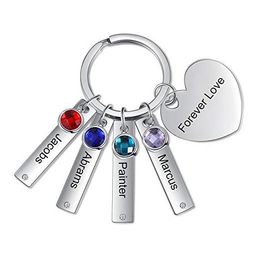 jewelora personalizzato 1/2/3/4/5 nomi bar portachiavi ciondolo cuore con gemme famiglia portachiavi regalo per padre madre coppia marito moglie amici donna uomo (1 nome)