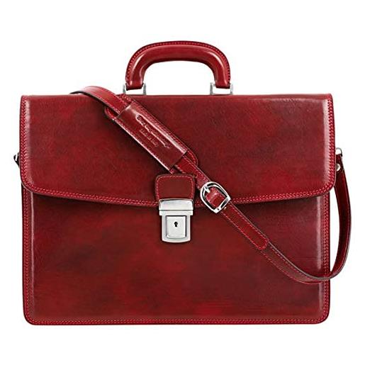 Time Resistance ventiquattrore uomo fatta a mano in italia da esperti artigiani - borsa da lavoro in vera pelle con chiusura a scatto - borsa in pelle da portare a mano o a tracolla (rosso)