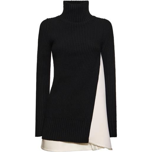 SACAI vestito in maglia di lana a costine e neoprene