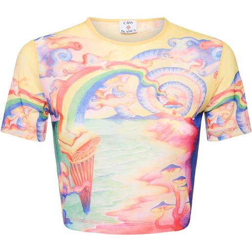 CASABLANCA t-shirt cropped in mesh con stampa