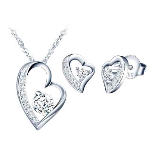 Loutade Set Di Gioielli Donna In Argento 925 A Forma Di Cuore: Collana 45+5cm, Orecchini, Bracciale E Anello Regolabile, Con Zirconi Colorati, Anallergico, In Confezione Regalo - 4
