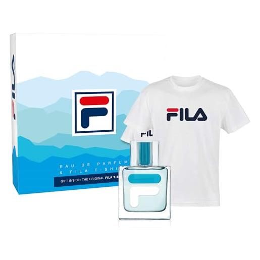 FILA gift set regalo uomo eau de parfum 100 ml e t-shirt, cofanetto regalo uomo con elegante eau de parfum e comoda t-shirt alla moda, kit uomo regalo per compleanni e occasioni speciali