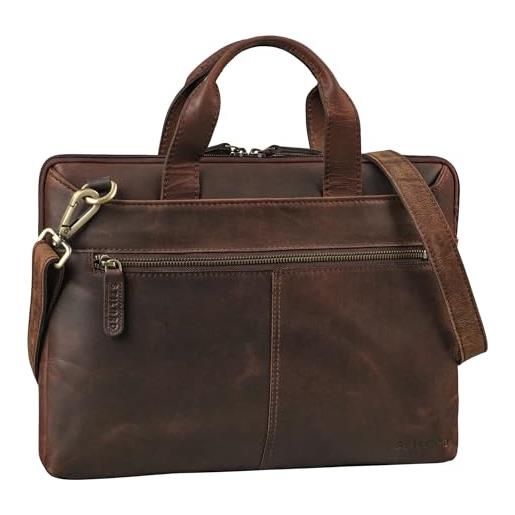 STILORD 'ross' vintage borsa a tracolla in vera pelle per laptop 14 pollici stretta borsa porta documenti elegant borsa computer alla moda, colore: zamora - marrone