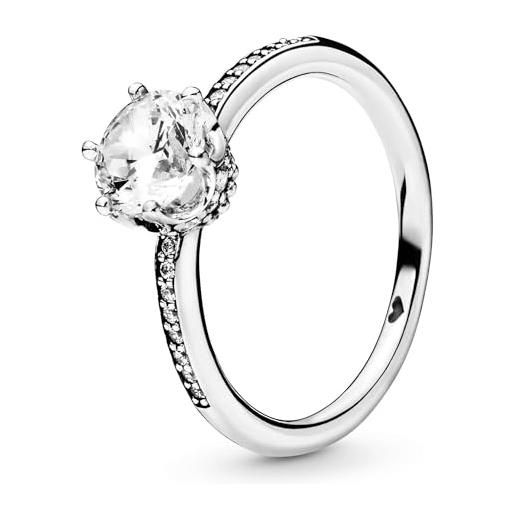 PANDORA signature anello con corona brillante trasparente in argento sterling con zirconia cubica trasparente, 56