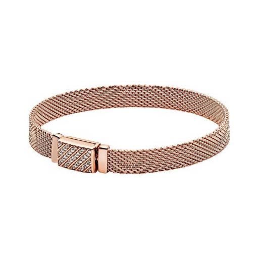 PANDORA reflexions bracciale con chiusura lunga e pavé placcato in oro rosa 14 carati con zirconi cubici trasparenti, 15