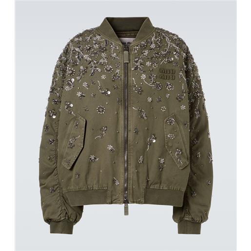 Miu Miu bomber in gabardine di cotone con paillettes