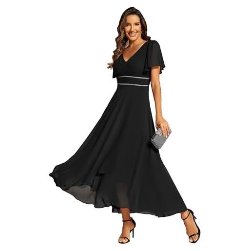 Ever-Pretty vestito donna elegante lunghe e scollo a v manica corta vestito da cerimonia abito estivo chiffon blu navy 50