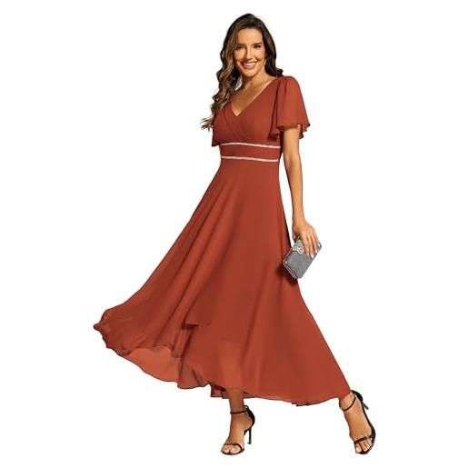 Ever-Pretty vestito donna elegante lunghe e scollo a v manica corta vestito da cerimonia abito estivo chiffon blu navy 36