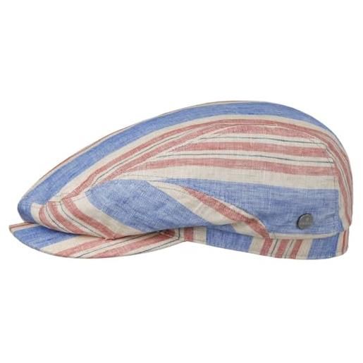 LIERYS coppola in lino colour stripes uomo - made the eu cappello piatto con fodera, visiera estate primavera/estate - m (56-57 cm) blu-rosso