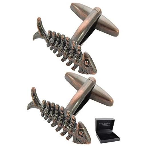 COLLAR AND CUFFS LONDON gemelli camicia uomo pesce - con scatola - ottone - squame di pesce - bronzo colorato - nave - pesca mare nautico - un paio