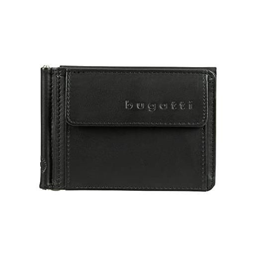bugatti primo - portafoglio uomo in pelle con fermasoldi, 9 slot per carte e tasca porta monete - nero
