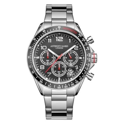 Anthony James Tachymeter - Orologio da polso automatico sportivo da uomo, assemblato a mano, resistente all'acqua e ai graffi, orologio analogico con