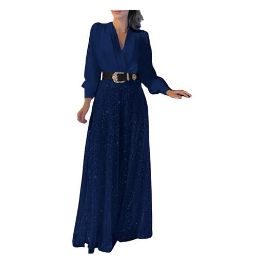Yekdmxop tuta intera donna elegante tute donna eleganti con schiena scoperta completo donna con paillettes curvy tailleur brillantini vita alta cocktail cerimonia completo scollo a v maniche lunghe party