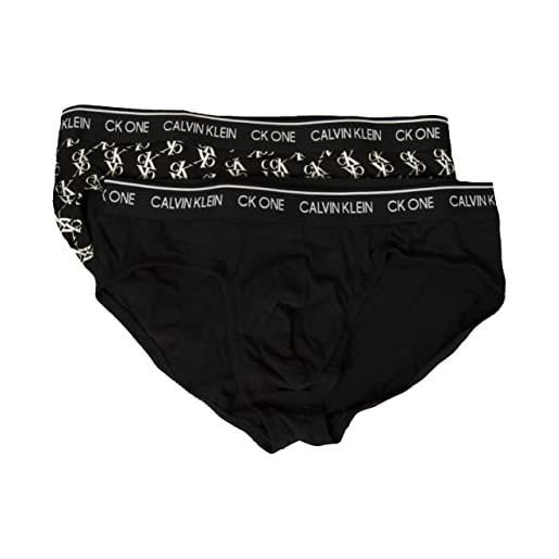 Calvin Klein slip uomo ck mutande confezione 2 pezzi cotone elasticizzato elastico a vista articolo nb2383o hip brief 2pk, 4pq connect logo print black/black, size m/in 32-34 / cm. 81-86
