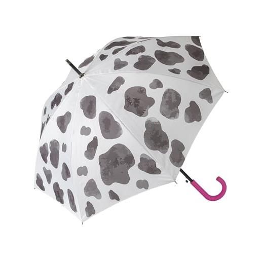 Fisura - grande ombrello mucca. Ombrello giovanile con stampa mucca. Ombrello automatico con pulsante. Ombrello antivento resistente. Diametro 106 centimetri. 