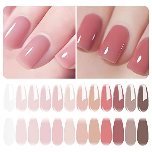 Vishine 12 pezzi smalto semipermanente gel trasparente pastello rosa latte, smalto semipermanente naturale bianco latte gelatina cristallo soak off uv led gel unghie 12 pezzi