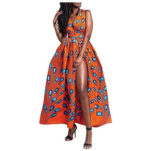 Generico abito in tulle stampa da donna africana fai-da-te multi-vestito con cinturino sexy con spacco centrale