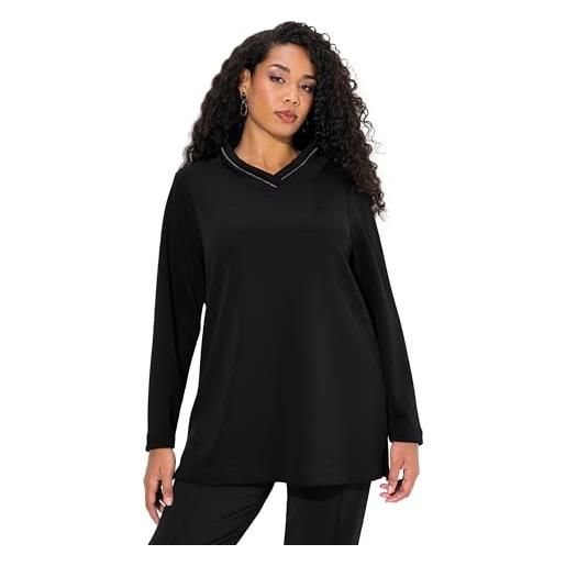 Ulla Popken sweatshirt, stehkragen, classic, zierkette, langarm maglia di tuta, nero, 54-56 donna