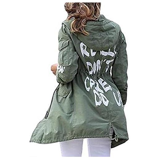 Suiting Style cappotto da donna stile i really don't care do u stampato melania trump giacca lunga in cotone verde, verde, l