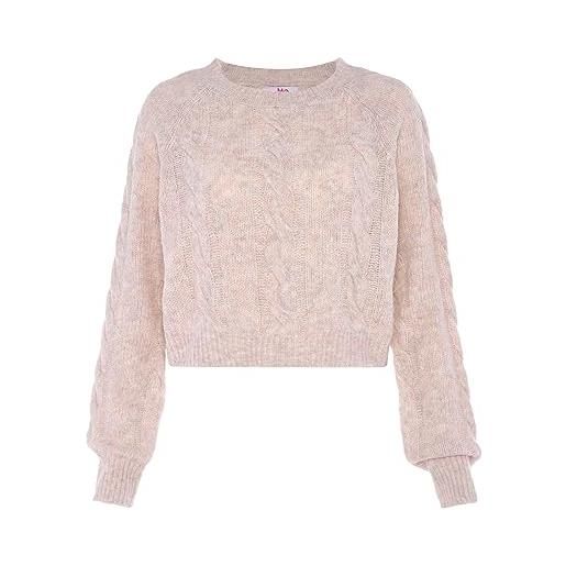 myMo maglione a maglia corta da donna, casual, con motivo intrecciato, in poliestere riciclato, colore bianco polo a maniche lunghe, miscela di lana, xl