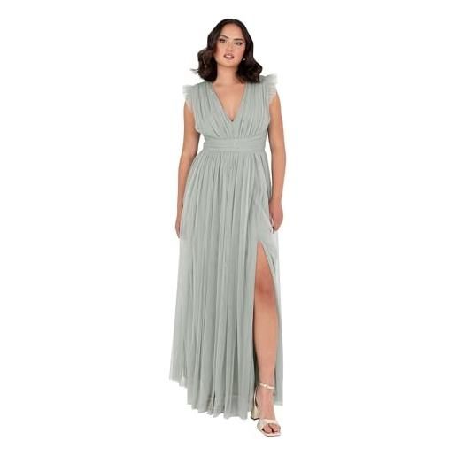 Anaya with Love women's maxi dress ladies v-neck short sleeve split tulle a-line for wedding guest bridesmaid evening occasion ball gown, verde ghiaccio 56