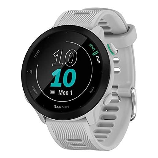 Garmin forerunner 55 (whitestone), smartwatch running con gps, cardio, piani di allenamento inclusi, vo2max, allenamenti personalizzati, connect iq, taglia unica