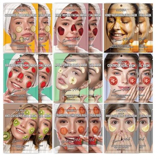 Turiueba 18pcs maschere viso in tessuto stile coreane per il set kit regalo bambina idratante acido ialuronico ragazze tante face mask korean skin care nutriente lenitive idratazione profonda ogni della pelle