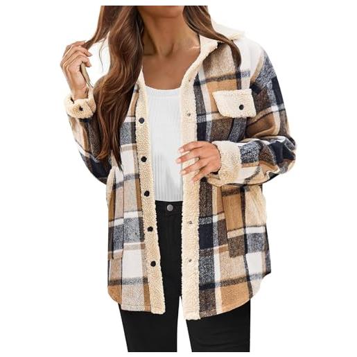 Generisch giacca in flanella da donna: camicia a scacchi da donna giacca da mezza stagione giacca a maniche lunghe shacket cappotto flanella giacca button down camicia risvolto camicia calda cotone invernale