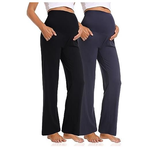 Gowjog pantaloni premaman gamba larga donna gravidanza casual largo gamba dritta lounge pantaloni con tasche pantaloni gravidanza, nero , m