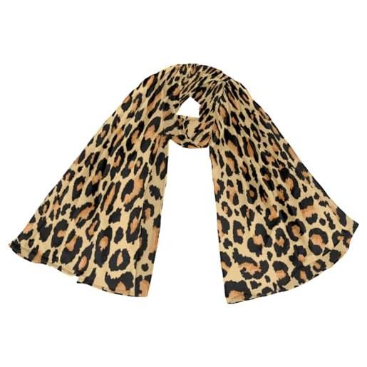 Mularoka sciarpa da donna lunga in seta leggera scialle in raso avvolgente moda stampa sciarpa protezione solare per primavera autunno inverno, pelli di leopardo, 70.9x35.4 inches