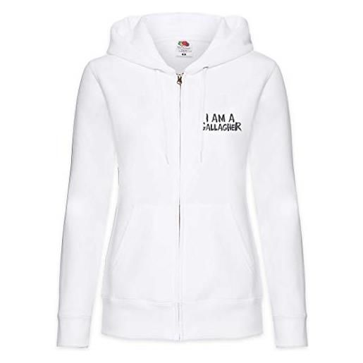 Urban Backwoods i am a gallagher felpa da donna con cappuccio zip hoodie zipper bianco taglia xs