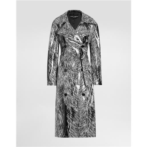 Dolce & Gabbana trench in raso spalmato stampa pelliccia