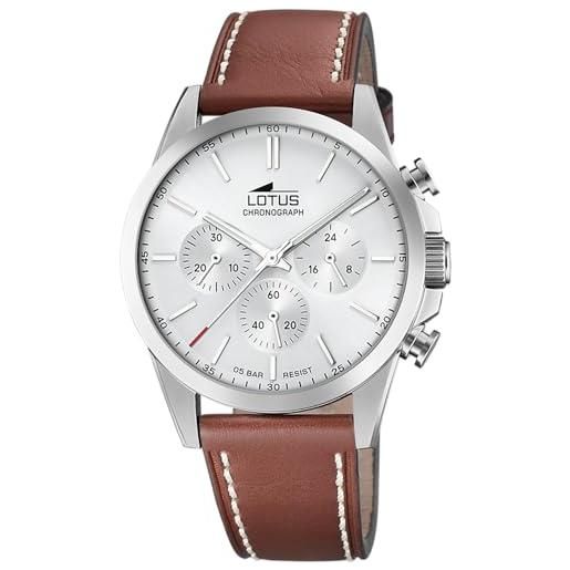 Lotus Orologio Uomo 18239/1 | Cassa In Acciaio, Cinturino In Pelle Con Motivo Coccodrillo | Quadrante Bianco, Vetro Minerale, Impermeabile 5 ATM