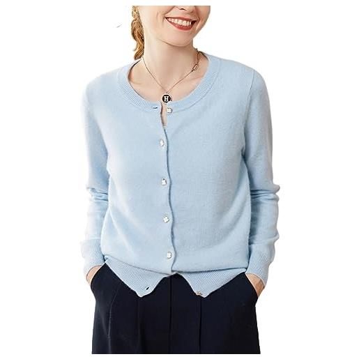 Valin spr2248 - cardigan da donna in cashmere con girocollo, a maniche lunghe, tinta unita, sottile, grigio scuro, 44