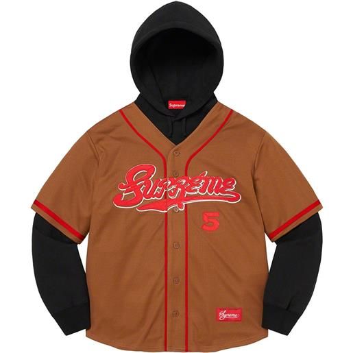 Supreme felpa baseball jersey con cappuccio - marrone