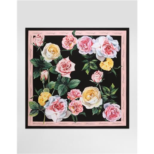 Dolce & Gabbana foulard in twill di seta stampa peonie e rose 90x90