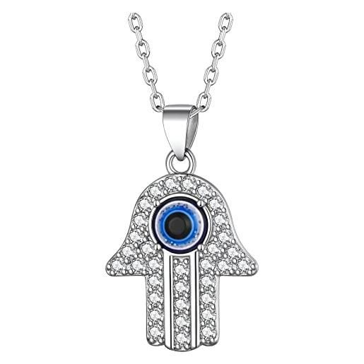MYSTIC JEWELS Collana Con Occhio Turco In Argento 925 Smaltato – Ciondolo Rotondo Portafortuna – Catena 40+5 Cm