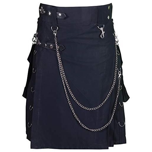 All Kilts Sports - kilt da uomo con tasche e catena staccabili nero 91.4 cm