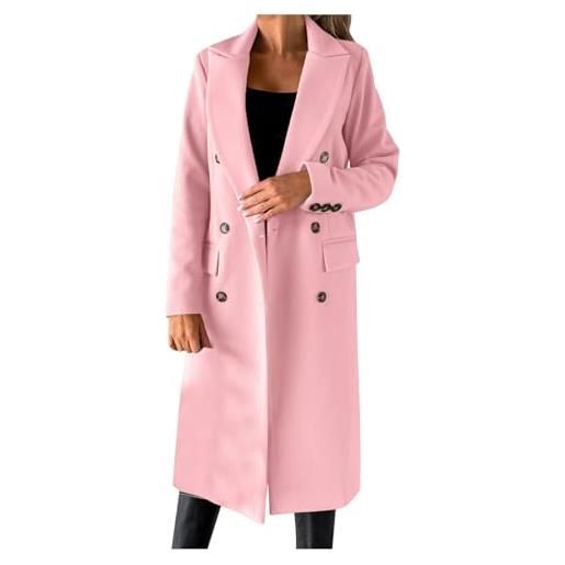 Mymyguoe cappotto invernale lungo da donna, trench doppiopetto, elegante giacca invernale, tinta unita, per le mezze stagioni, con collo a risvolto, per il tempo libero, antivento, in tweed, blu, s