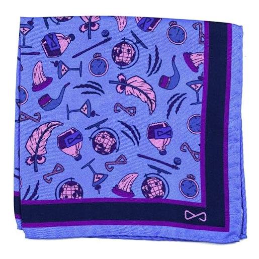 Illogico fazzoletto da taschino in seta blu con design viola