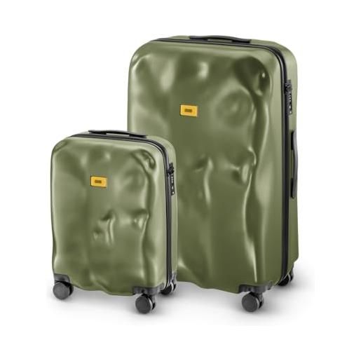 CRASH BAGGAGE icon set | 2 trolley rigidi da viaggio (s + l) bagaglio a mano e valigia di design italiano con chiusura tsa certificata e 4 ruote girevoli 100% in policarbonato green olive