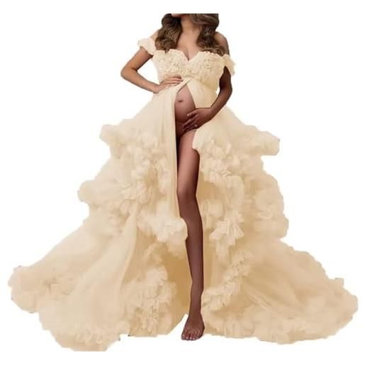 AHERKLL puffy tulle robe maternità vestito per photoshoot puro lungo lingerie baby shower pregancy photography dressing zm002, bianco, 44