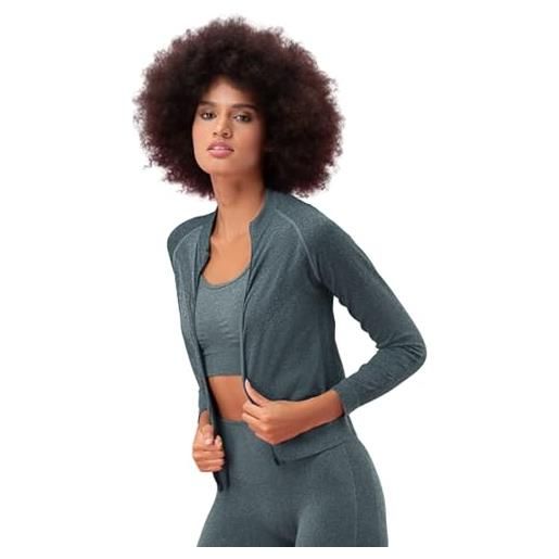 FOCENZA felpa donna con zip senza cappuccio in microfibra traspirante ed elasticizzata ideale per lo sport, made in italy (ottanio, m/l)