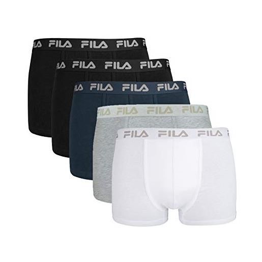 FILA - boxer da uomo, confezione risparmio da 5 pezzi, con logo, tinta unita multicolore l