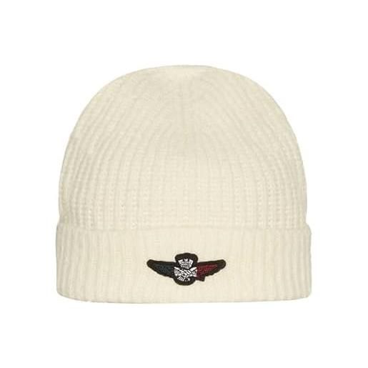 Aeronautica Militare cappello cu034 cuffia a coste berretto con patch aquila turrita tricolore taglia l (bianco)