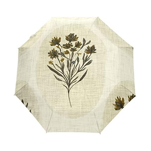 GAIREG ombrello da viaggio floreale beige vintage per pioggia piccolo compatto portatile pieghevole automatico ombrello aperto