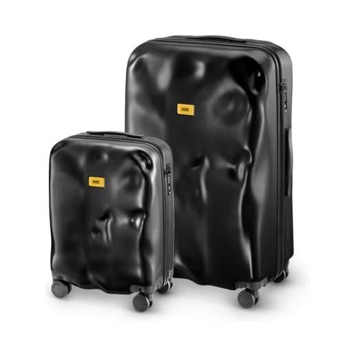 CRASH BAGGAGE icon set | 2 trolley rigidi da viaggio (s + l) bagaglio a mano e valigia di design italiano con chiusura tsa certificata e 4 ruote girevoli 100% in policarbonato black