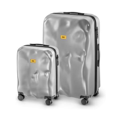 CRASH BAGGAGE icon set | 2 trolley rigidi da viaggio (s + l) bagaglio a mano e valigia di design italiano con chiusura tsa certificata e 4 ruote girevoli 100% in policarbonato silver