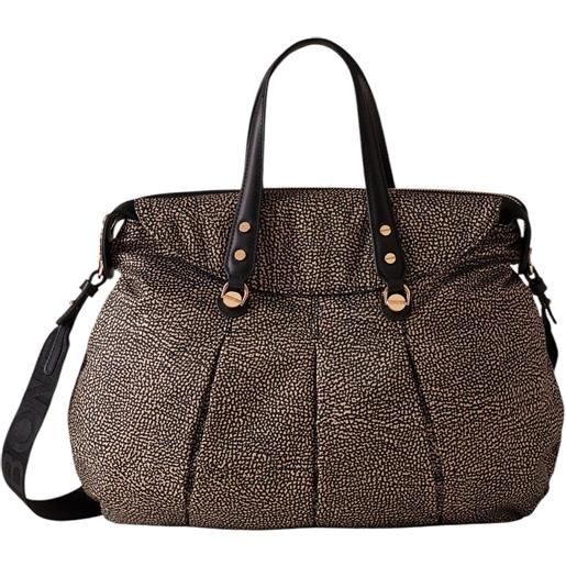 BORBONESE - borsa shopping naturale/nero