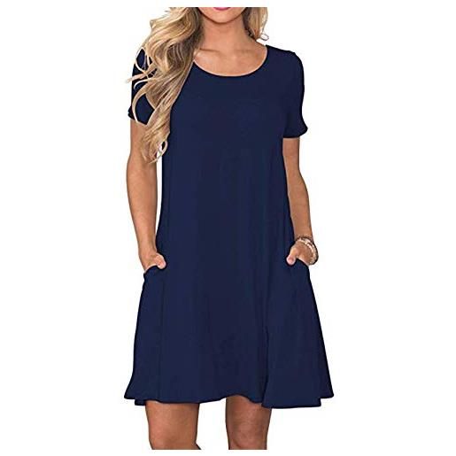 EFOFEI signora vestito swing casual con tasche allentato tunica vestito manica corta blu navy xl